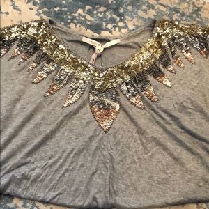 Chelsea & violet grey top w feather embellishment